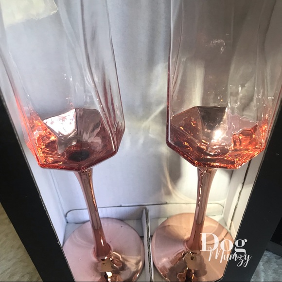 4 Luxe Habitat Rose Gold Champagne Flute Wine Glass Box Set - Picture 4 of 6